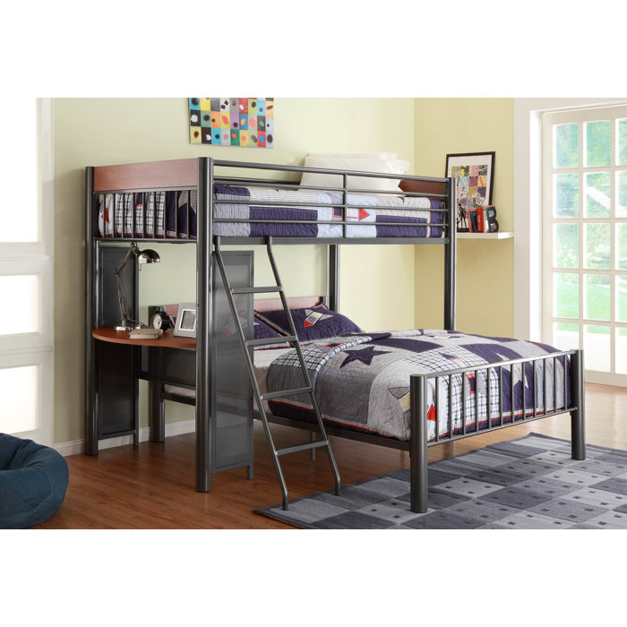 Harriet Bee Twyla Twin Over Full LShaped Bunk Beds with BuiltinDesk